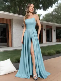 A-Line Sleeveless Metallic Lurex Long Prom Dresses with Spaghetti Straps — view 10