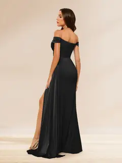 Sheath/Column Off-the-Shoulder Long Evening Dresses with Split Side & Ruched — LV71504386 — view 2