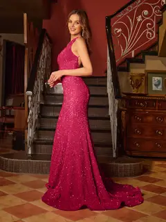Trumpet/Mermaid One-Shoulder Sleeveless Ruffles Long Tight Prom Dresses — view 6