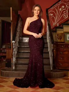 Trumpet/Mermaid One-Shoulder Sleeveless Ruffles Long Tight Prom Dresses — view 11
