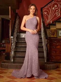 Trumpet/Mermaid One-Shoulder Sleeveless Ruffles Long Tight Prom Dresses — view 12