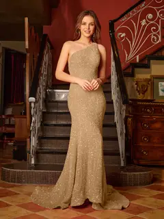 Trumpet/Mermaid One-Shoulder Sleeveless Ruffles Long Tight Prom Dresses — view 15