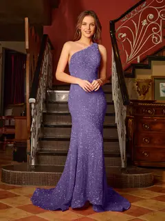 Trumpet/Mermaid One-Shoulder Sleeveless Ruffles Long Tight Prom Dresses — view 21