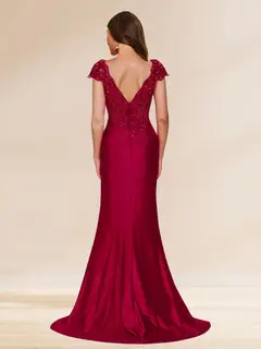 Sheath/Column V-Neck Sweep Brush Train Ruched Evening Dresses with Sequin Appliques — view 2