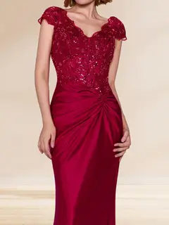 Sheath/Column V-Neck Sweep Brush Train Ruched Evening Dresses with Sequin Appliques — view 3