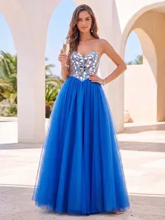 Ball Gown Sweetheart Sleeveless Ruched Prom Dresses — view 1