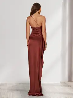 Sheath/Column One-Shoulder Sleeveless Floor-Length Bridesmaid Dresses with Split Side — view 2