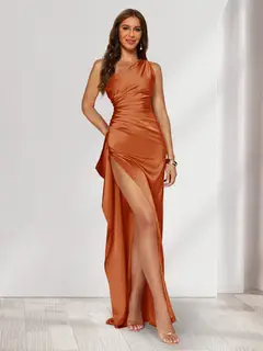 Sheath/Column One-Shoulder Sleeveless Floor-Length Bridesmaid Dresses with Split Side — view 19
