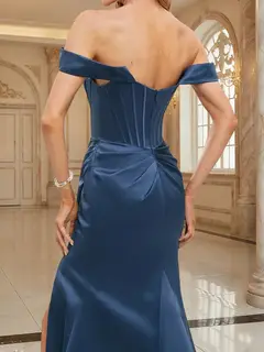 Trumpet/Mermaid Off-the-Shoulder Short Sleeves Ruched Prom Dresses — view 4