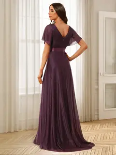 A-Line/Princess V-Neck Floor-Length Ruffles Bridesmaid Dresses — view 2