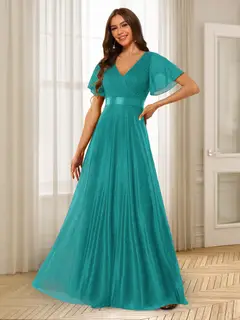 A-Line/Princess V-Neck Floor-Length Ruffles Bridesmaid Dresses — view 5