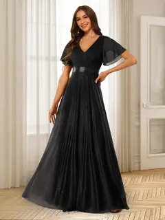 A-Line/Princess V-Neck Floor-Length Ruffles Bridesmaid Dresses — view 6