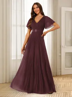 A-Line/Princess V-Neck Floor-Length Ruffles Bridesmaid Dresses — view 8