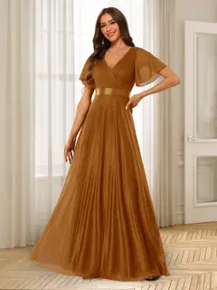 A-Line/Princess V-Neck Floor-Length Ruffles Bridesmaid Dresses — view 9