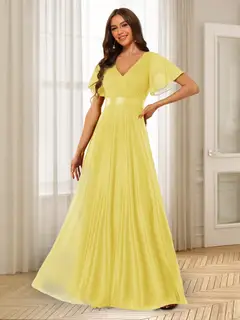 A-Line/Princess V-Neck Floor-Length Ruffles Bridesmaid Dresses — view 10