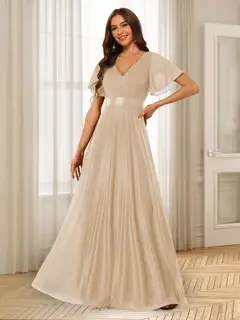 A-Line/Princess V-Neck Floor-Length Ruffles Bridesmaid Dresses — view 11