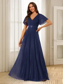 A-Line/Princess V-Neck Floor-Length Ruffles Bridesmaid Dresses — view 12