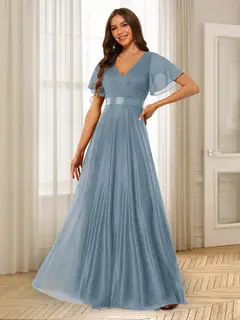 A-Line/Princess V-Neck Floor-Length Ruffles Bridesmaid Dresses — view 13