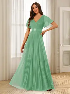 A-Line/Princess V-Neck Floor-Length Ruffles Bridesmaid Dresses — view 15