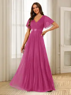 A-Line/Princess V-Neck Floor-Length Ruffles Bridesmaid Dresses — view 16