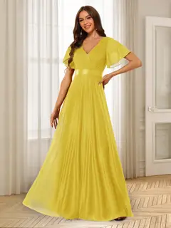 A-Line/Princess V-Neck Floor-Length Ruffles Bridesmaid Dresses — view 17