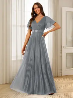 A-Line/Princess V-Neck Floor-Length Ruffles Bridesmaid Dresses — view 18