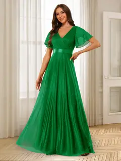 A-Line/Princess V-Neck Floor-Length Ruffles Bridesmaid Dresses — view 19