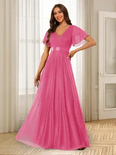 A-Line/Princess V-Neck Floor-Length Ruffles Bridesmaid Dresses — view 20