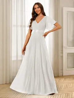 A-Line/Princess V-Neck Floor-Length Ruffles Bridesmaid Dresses — view 21