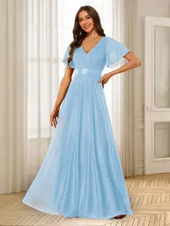 A-Line/Princess V-Neck Floor-Length Ruffles Bridesmaid Dresses — view 22