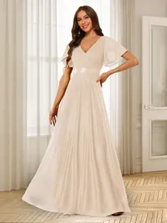 A-Line/Princess V-Neck Floor-Length Ruffles Bridesmaid Dresses — view 23