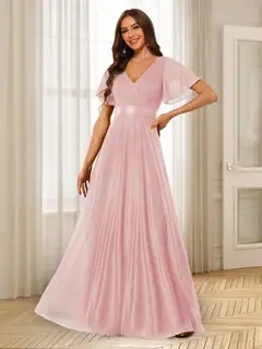 A-Line/Princess V-Neck Floor-Length Ruffles Bridesmaid Dresses — view 24