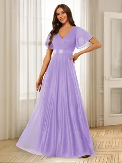 A-Line/Princess V-Neck Floor-Length Ruffles Bridesmaid Dresses — view 25
