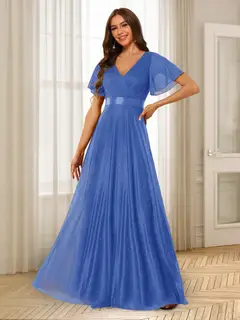 A-Line/Princess V-Neck Floor-Length Ruffles Bridesmaid Dresses — view 26