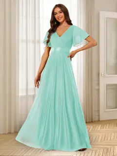 A-Line/Princess V-Neck Floor-Length Ruffles Bridesmaid Dresses — view 27