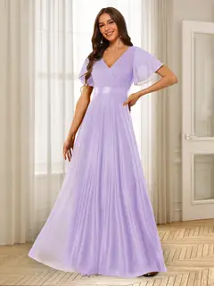 A-Line/Princess V-Neck Floor-Length Ruffles Bridesmaid Dresses — view 28