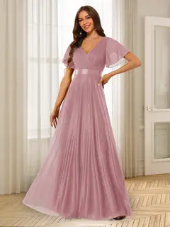 A-Line/Princess V-Neck Floor-Length Ruffles Bridesmaid Dresses — view 29