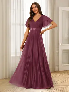 A-Line/Princess V-Neck Floor-Length Ruffles Bridesmaid Dresses — view 30