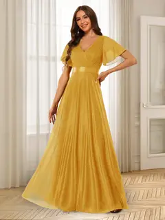 A-Line/Princess V-Neck Floor-Length Ruffles Bridesmaid Dresses — view 31