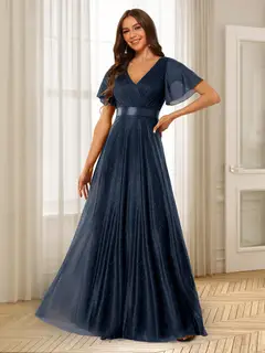 A-Line/Princess V-Neck Floor-Length Ruffles Bridesmaid Dresses — view 32