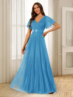 A-Line/Princess V-Neck Floor-Length Ruffles Bridesmaid Dresses — view 33