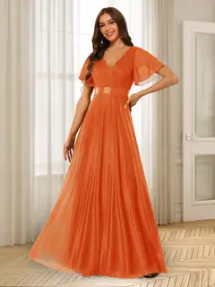 A-Line/Princess V-Neck Floor-Length Ruffles Bridesmaid Dresses — view 34