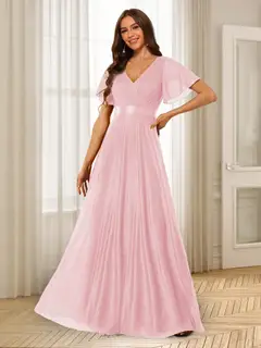 A-Line/Princess V-Neck Floor-Length Ruffles Bridesmaid Dresses — view 35