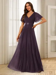 A-Line/Princess V-Neck Floor-Length Ruffles Bridesmaid Dresses — view 36