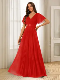 A-Line/Princess V-Neck Floor-Length Ruffles Bridesmaid Dresses — view 37