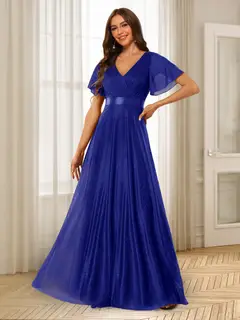 A-Line/Princess V-Neck Floor-Length Ruffles Bridesmaid Dresses — view 38