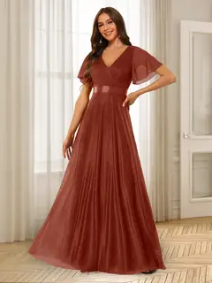 A-Line/Princess V-Neck Floor-Length Ruffles Bridesmaid Dresses — view 39