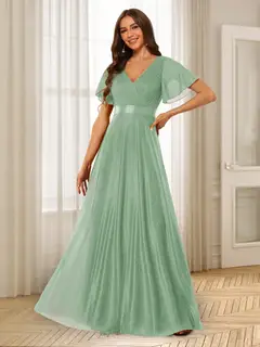 A-Line/Princess V-Neck Floor-Length Ruffles Bridesmaid Dresses — view 40