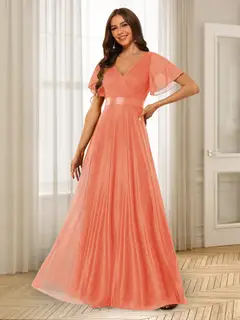 A-Line/Princess V-Neck Floor-Length Ruffles Bridesmaid Dresses — view 41