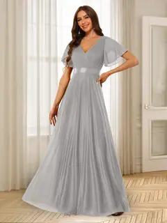 A-Line/Princess V-Neck Floor-Length Ruffles Bridesmaid Dresses — view 42